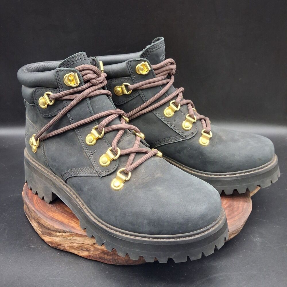 Timberland Women's Heritage Vibram Lux Waterproof 6" Boots Black Nubuck Size 7.5